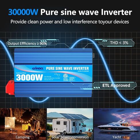 GIANDEL 2000W Pure Sine Wave Power Inverter DC 12V to AC 120V with a Hard Wire Terminal Block and Big LCD Display Wired Remote Controller Dual 2.4A USB Ports FCC Approved for Emergency Solar System in Kuwait