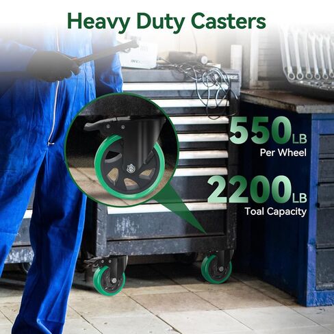 5 Inch Caster Wheels, Set of 4 Heavy Duty Swivel Plate Casters with Brake, Silent Polyurethane Castor Wheels for Furniture and Workbench Cart, Green in Saudi Arabia