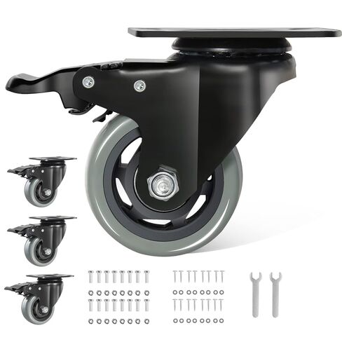 5 Inch Caster Wheels, Set of 4 Heavy Duty Swivel Plate Casters with Brake, Silent Polyurethane Castor Wheels for Furniture and Workbench Cart, Green in Saudi Arabia