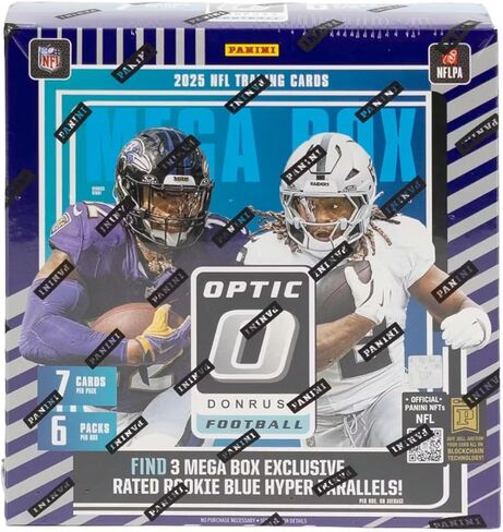 2025 Panini Donruss Optic Football Mega Trading Card Box (1 بطاقة توقيع أو بطاقة تذكارية لكل صندوق) in Kuwait