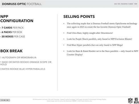 2025 Panini Donruss Optic Football Mega Trading Card Box (1 بطاقة توقيع أو بطاقة تذكارية لكل صندوق) in Kuwait