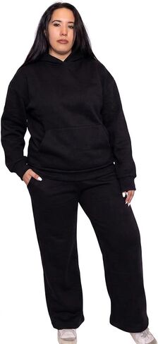 طقم بدلات رياضية نسائية كبيرة الحجم مكونة من قطعتين بدلات رياضية عصرية للخريف ملابس صالة هوديي للسفر في المطار بنطال بأرجل واسعة in Kuwait