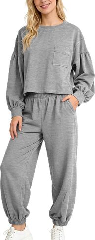 Women’s 2 Piece Lounge Set Lantern Sleeve Top Jogger Pants Matching Set Comfy Travel Everyday Outfit in Saudi Arabia