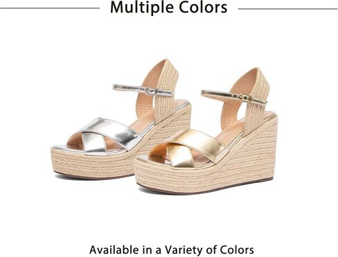 صندل إسفين البوهيمي للسيدات - نسيج الكتان ذو الكعب العالي الكعب الصيفي ، أحذية شاطئية مريحة منصة ، صنادل مشبكية غير رسمية للنساء in Kuwait