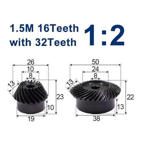 1 Set 45# Steel .5M 16T to 32T Spiral Bevel Gear M1.5 Modulus 1:2 90 Degrees Differential Same Ratio Diameter 6mm 8mm Hole in Saudi Arabia