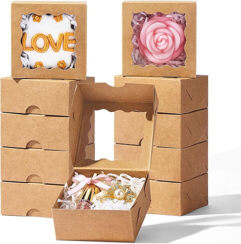 RomanticBaking 3x3x1.5Inches 50PCS Homemade Soap Boxes with Window Chocolate Covered Strawberries,Cookie,Chocolate truffle Boxes in Kuwait