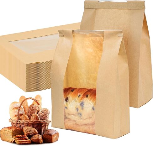 NPLUX 50 Pack Sourdough Bread Bags for Homemade Bread with Tin Tie Tab Lock Bakery Bags with Window kraft Bag for Toast Sandwich Cookie Snacks Packaging Storage and Gifting(8.27x13.6x3.54In) in Kuwait