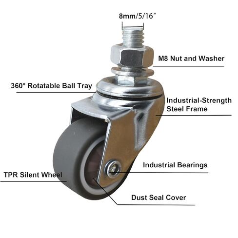 1" Swivel Stem Threaded Casters,TPR Mute Caster Wheel M8X15 Stem Threaded Mini Casters Without Brake-Brown in Saudi Arabia