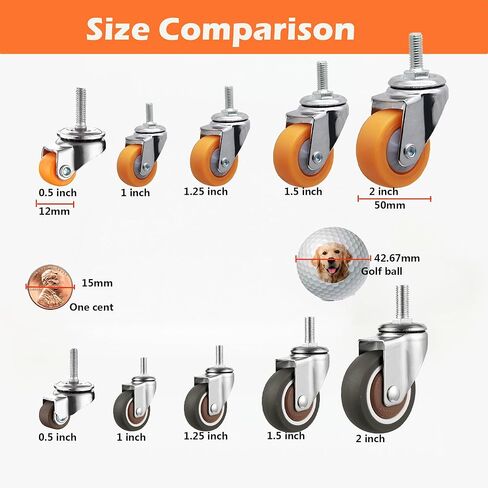 1" Swivel Stem Threaded Casters,TPR Mute Caster Wheel M8X15 Stem Threaded Mini Casters Without Brake-Brown in Saudi Arabia