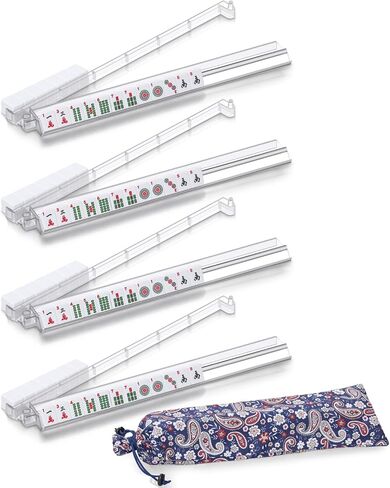 Mahjong Racks with Pushers, 4 Mah Jongg Clear Acrylic American All-in-One Tile Rack & Pusher Accessories Gifts (Milk White) in Kuwait