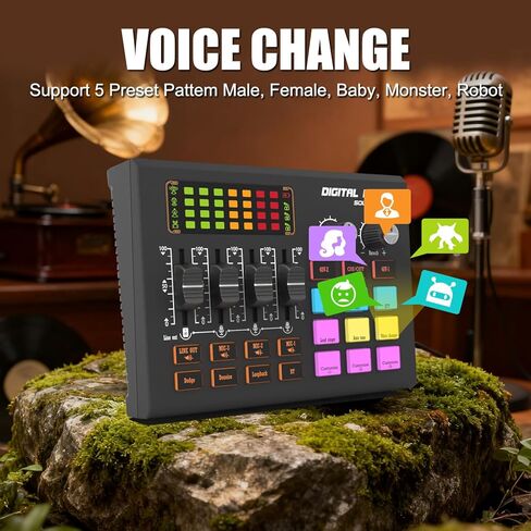 X10 Gaming Audio Mixer,3000mAh Audio Interface for PC Podcast Streaming Sound Board XLR Mic Input 2 48V Phantom Power Voice Changer Live Sound Card with DJ Mixer Effects(Black) in Saudi Arabia