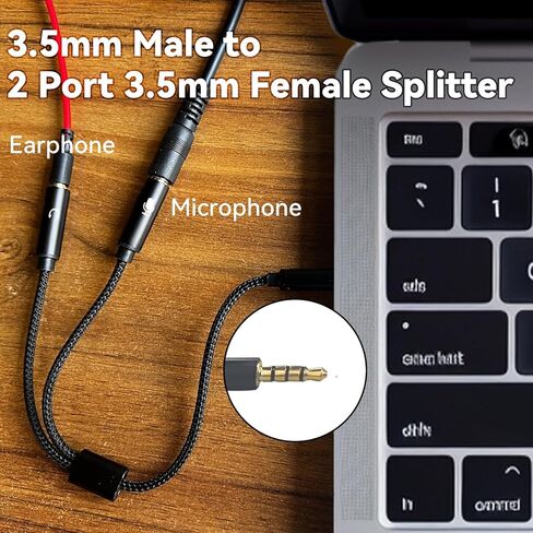 مقسم كابل صوت 3.5 ملم - محول سماعة الرأس، 3.5 ملم ذكر إلى 3.5 ملم أنثى 2 منافذ، سلك Aux لأجهزة iPhone Android والكمبيوتر المحمول Microhopone سماعات الأذن، كابل TRS TRRS in Kuwait