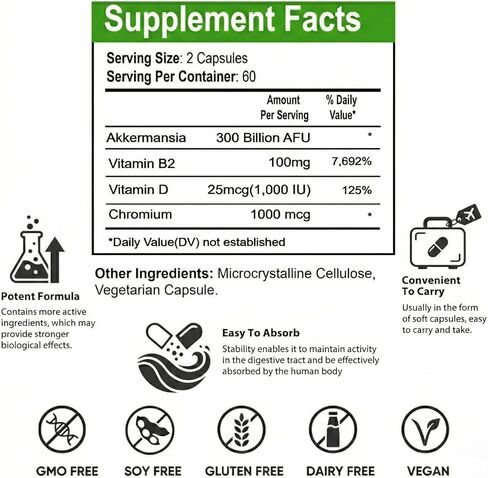 Akkermansia Probiotic Supplement, (120 Count) Akkermansia Muciniphila, High-Potency Formula for Gut Health & Immune Support, 300 Billion CFU, Vegan in Saudi Arabia