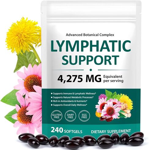 Lymphatic Drainage Supplements, 240 Softgels, Lymph System Support Supplement for Women & Men, 21-in-1 Herbal Blend with Echinacea, Burdock Root, Dandelion, Turmeric for Fluid Balance & Immune Support in Kuwait