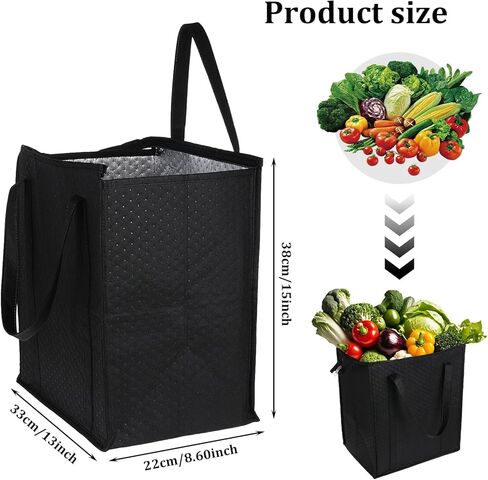 6 Pcs Insulated Shopping Bags For Groceries Large Reusable Cooler Bags Thermal Totes With Zippered Top For Hot Cold Food Delivery Refrigerator Pizza(Black) in Saudi Arabia