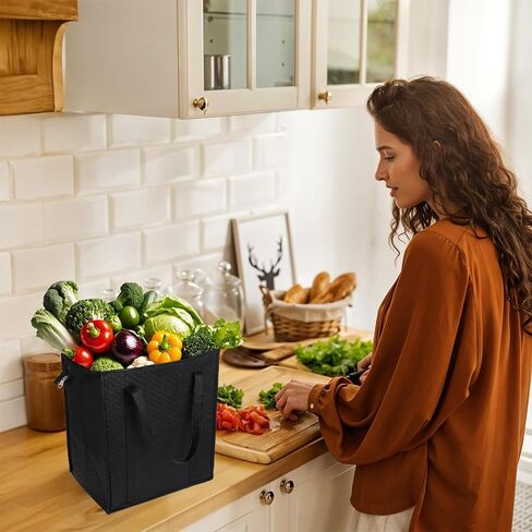 6 Pcs Insulated Shopping Bags For Groceries Large Reusable Cooler Bags Thermal Totes With Zippered Top For Hot Cold Food Delivery Refrigerator Pizza(Black) in Saudi Arabia