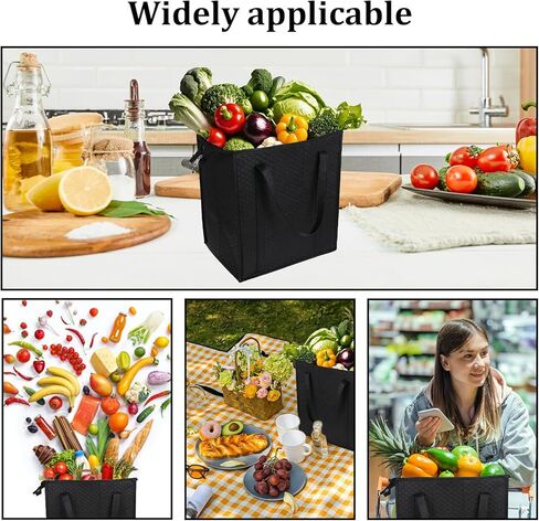6 Pcs Insulated Shopping Bags For Groceries Large Reusable Cooler Bags Thermal Totes With Zippered Top For Hot Cold Food Delivery Refrigerator Pizza(Black) in Saudi Arabia
