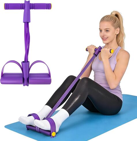 BlingKingdom Multifunction Fitness Resistance Band, 6-Tube Tension Exercise Rope Elastic Yoga Foot Pedal Puller Abdominal Trainer Band for Arm, Leg, Core, Workout, Sit-Up Training, Stretching in Saudi Arabia