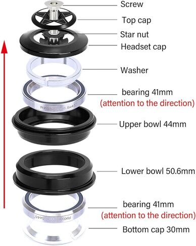 Bike Headset Bearing Accessory Premium Aluminium Alloy CNC Processed Double Sealed Bearings Star Nut for 44 to 50.6mm Tapered Steerer 1.5in Front Fork in Saudi Arabia