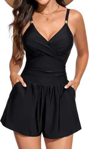 Smismivo Swim Romper for Women Tummy Control One Piece Swimsuit with Shorts and Pockets Modest Full Coverage Bathing Suit in Saudi Arabia