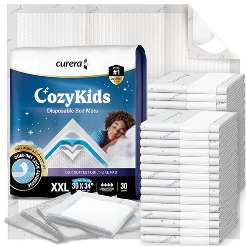 وسادات سرير للتبول اللاإرادي للأطفال من كوزي كيدز®، مقاس 76.2 سم × 86.36 سم، فائقة الامتصاص للتدريب على المرحاض للأطفال - سجادات تبليل السرير بحجم XXL لليالي جيدة [30 قطعة] خراطيش للأطفال والصغار in Kuwait