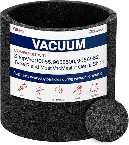 LifeSupplyusa Foam Sleeve Wet/Dry Vacuum Filter بديل متوافق مع Shopvac 90585 9058500 9058562 Type R ومعظم منظفات فرقة Vacmaster Genie Shop in Kuwait