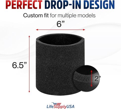 LifeSupplyusa Foam Sleeve Wet/Dry Vacuum Filter بديل متوافق مع Shopvac 90585 9058500 9058562 Type R ومعظم منظفات فرقة Vacmaster Genie Shop in Kuwait