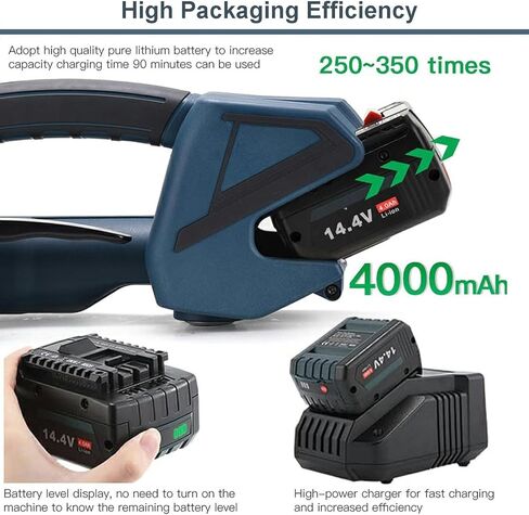 Electric Handheld Packing Machine w/2 Removable Battery 4.0A/h, Automatic Banding Machine Battery-Powered Baler for Plastic Steel Belt 250-350 Tapes in Saudi Arabia