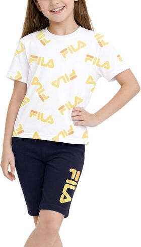 Fila Girls Shorts Set - 2 Piece Soft Breathable Toddler Girl Biker Shorts and Short Sleeve Shirt for Little Girls (2T-6X) in Saudi Arabia