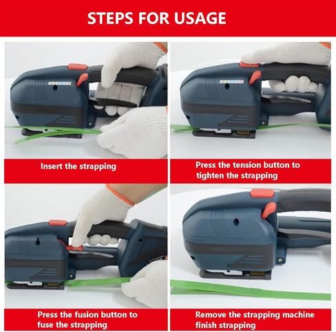 Handheld Packaging Strapping Shipping Baler | Automatic Strapping Tool with Digital Display Panel | Rechargeable Welding Strapping Machine for 250-350 Tapes | 4.0A/h Battery, 2 in Saudi Arabia