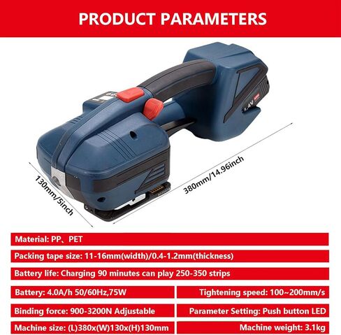 Handheld Packaging Strapping Shipping Baler | Automatic Strapping Tool with Digital Display Panel | Rechargeable Welding Strapping Machine for 250-350 Tapes | 4.0A/h Battery, 2 in Saudi Arabia