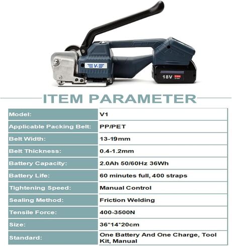 V1 Handheld Semi-Automatic Banding Tools, 2000mah X2 Electric Strapping Machine, Plastic Steel Strap Strapper, for 13-19mm Wide Pp/Pet, for Warehouse Box Pallet Packaging in Saudi Arabia