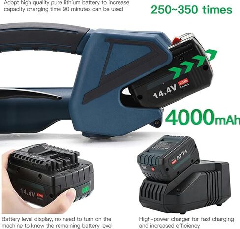 Battery Powered Baler for 250-350 Tires Electric Strapping Machine with 2 Removable Batteries LCD Screen Handheld Packing Machine for Packaging, Shipping in Saudi Arabia