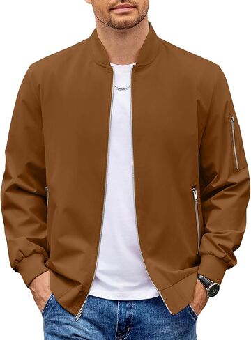 COOFANDY Men Bomber Jacket Lightweight Casual Windbreaker Zip Up Coat Fashion Stylish Fall Jackets with Pocket in Saudi Arabia