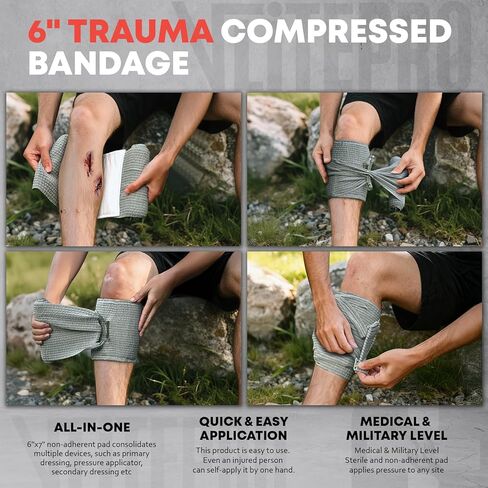 11Pcs IFAK Trauma Kit, First Aid Kit Refill Supplies with Non-Vented Chest Seal, 6" Emergency Trauma Bandage & Compressed Gauze, Tactical Trauma Medical Supplies for Combat Wound Care in Kuwait