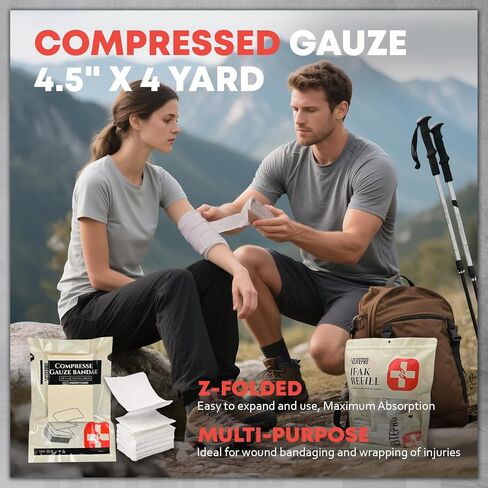 11Pcs IFAK Trauma Kit, First Aid Kit Refill Supplies with Non-Vented Chest Seal, 6" Emergency Trauma Bandage & Compressed Gauze, Tactical Trauma Medical Supplies for Combat Wound Care in Kuwait