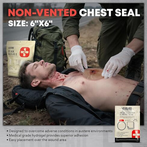 11Pcs IFAK Trauma Kit, First Aid Kit Refill Supplies with Non-Vented Chest Seal, 6" Emergency Trauma Bandage & Compressed Gauze, Tactical Trauma Medical Supplies for Combat Wound Care in Kuwait