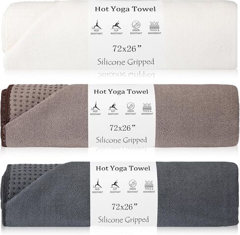 Hahafelt 3 Pack Hot Yoga Towel Non Slip 72" x 26" Extra Large Microfiber Yoga Mat Towel with Grip Dot Absorbent Sweat Anti-Slip Mat Cover for Pilates Fitness(Beige Dark Gray Coffee) in Saudi Arabia