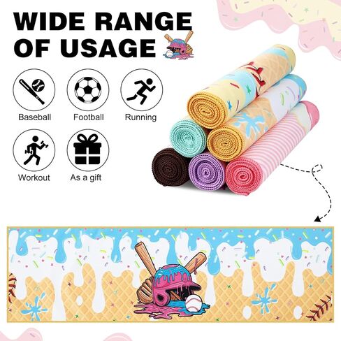 Frienda 18 Pcs Ice Cream Drip Baseball Cooling Towel 40 x 12 Inch Microfiber Sweat Baseball Towel Sport Rags Absorbent Chilly Washcloth for Hot Weather Youth Team Coach Gift Sport Party Favors in Saudi Arabia