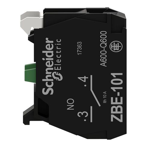 Schneider Electric Harmony XB4 and XB5 Add-On Single Contact Block for Industrial Machines and Manufacturing, Screw Clamp Terminal, Front Mounting, 1NO (ZBE101) in Saudi Arabia