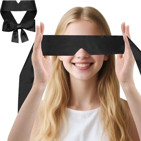 2 Pcs Satin Eye Mask for Sleeping, Black and Black Blindfold Silk Sleep Mask, Soft Comfortable Adjustable Blackout Eye Cover V-Shaped Satin Sleep Masks for Women, Men (160 cm/6.3 inch) in Saudi Arabia