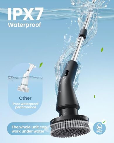 Leebein Electric Spin Scrubber، 2026 فرشاة تنظيف لاسلكية مطورة لغسيل الحمام، IPX7 منظف كهربائي مقاوم للماء مع 7 رؤوس فرشاة، منظف كهربائي بمقبض طويل قابل للتمديد لأرضية حوض الاستحمام in Kuwait