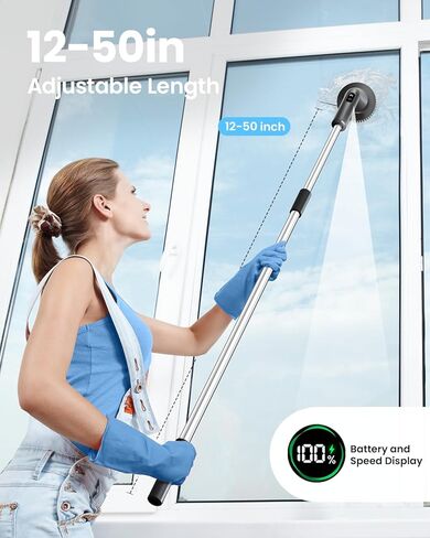 Leebein Electric Spin Scrubber، 2026 فرشاة تنظيف لاسلكية مطورة لغسيل الحمام، IPX7 منظف كهربائي مقاوم للماء مع 7 رؤوس فرشاة، منظف كهربائي بمقبض طويل قابل للتمديد لأرضية حوض الاستحمام in Kuwait