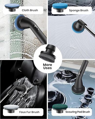 Leebein Electric Spin Scrubber، 2026 فرشاة تنظيف لاسلكية مطورة لغسيل الحمام، IPX7 منظف كهربائي مقاوم للماء مع 7 رؤوس فرشاة، منظف كهربائي بمقبض طويل قابل للتمديد لأرضية حوض الاستحمام in Kuwait