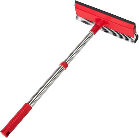Window Squeegee with 15.7"-27.5" Retractable Stainless Steel Handle, 2-in-1 Windshield Cleaner Tool for Cars, Trucks, Glass Doors, Shower Glass, Outdoor Windows – Window Cleaner (Red) in Kuwait