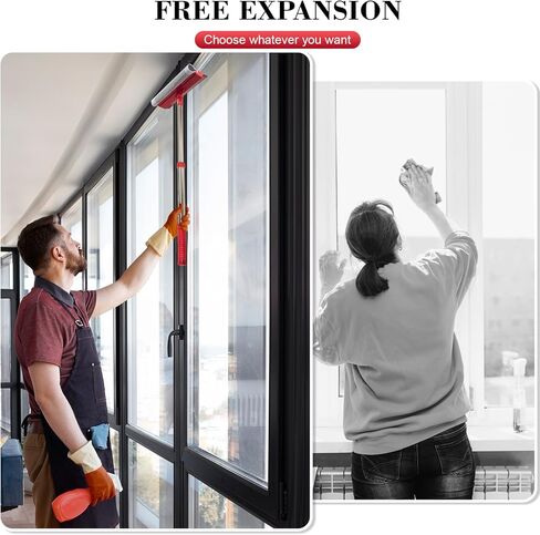 Window Squeegee with 15.7"-27.5" Retractable Stainless Steel Handle, 2-in-1 Windshield Cleaner Tool for Cars, Trucks, Glass Doors, Shower Glass, Outdoor Windows – Window Cleaner (Red) in Kuwait