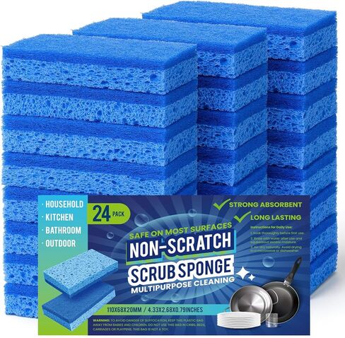 Metflavor Kitchen Sponges, 12 Count, Non-Scratch Scrub Sponge, Dual Sided Cleaning Sponges for Dishes, Kitchen, Bathroom in Kuwait