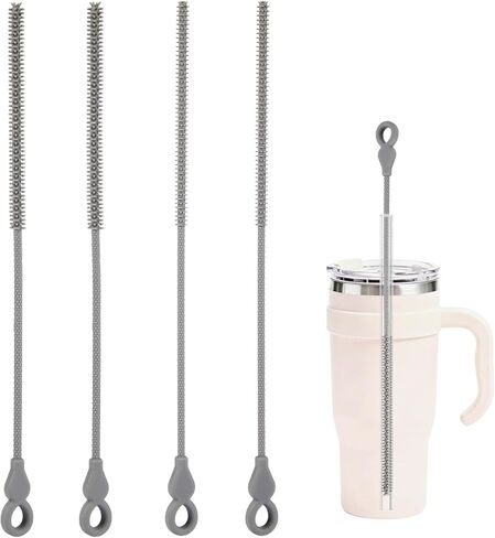 Silicone Straw Cleaner Brush, 4-Piece Reusable Straw Brush Set with Extra-Long Design for Cleaning Thin Metal Straws and Wider Milkshake Straws （6mm+9mm Pink) in Saudi Arabia