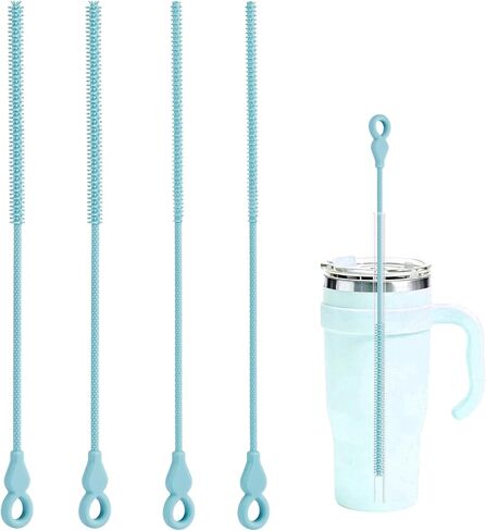 Silicone Straw Cleaner Brush, 4-Piece Reusable Straw Brush Set with Extra-Long Design for Cleaning Thin Metal Straws and Wider Milkshake Straws （6mm+9mm Pink) in Saudi Arabia