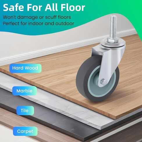 عجلات العجلات 3 بوصة مجموعة من 4 عجلات جذعية ملولبة شديدة التحمل 5/16 بوصة - 18 × 1-1/2 بوصة عجلات صناعية مطاطية دوارة عجلات ممتازة لرفوف الأسلاك/الأثاث/العربات التي تحمل حمولة 600 رطل in Kuwait